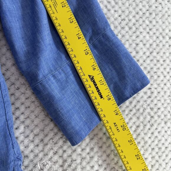 Chicos Top Womens 2 US12 Blue Linen Chambray Button Front 3/4 Sleeves Casual - Picture 10 of 12